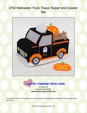 Halloween Truck Tissue Topper and Coaster Set- Plastic Canvas Pattern or Kit