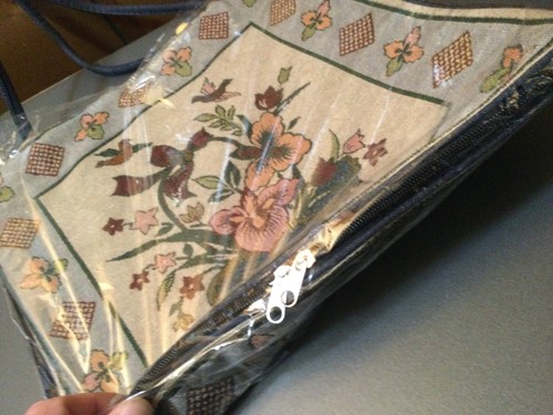Cloth Floral Tote Bag Zipper Closure vintage Preowned NEW (unused) - Picture 2 of 8