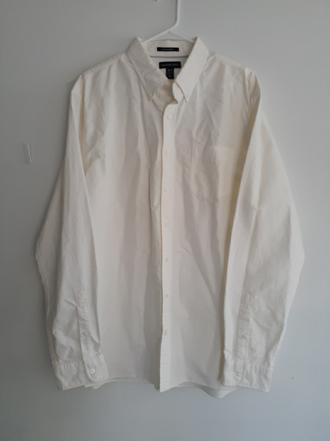 Lands End Sail Rigger Oxford Shirt Mens XL Tall Ivory Off White Pocket