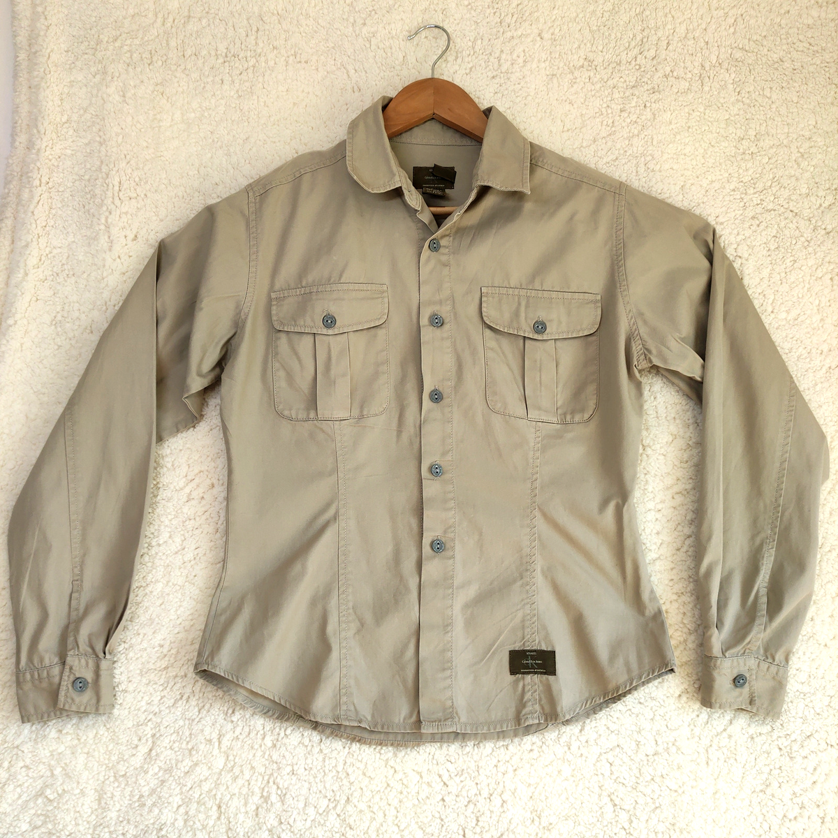 Calvin Klein Womens Shirt Size M Medium Brown Button-Up Khaki Ck Pockets