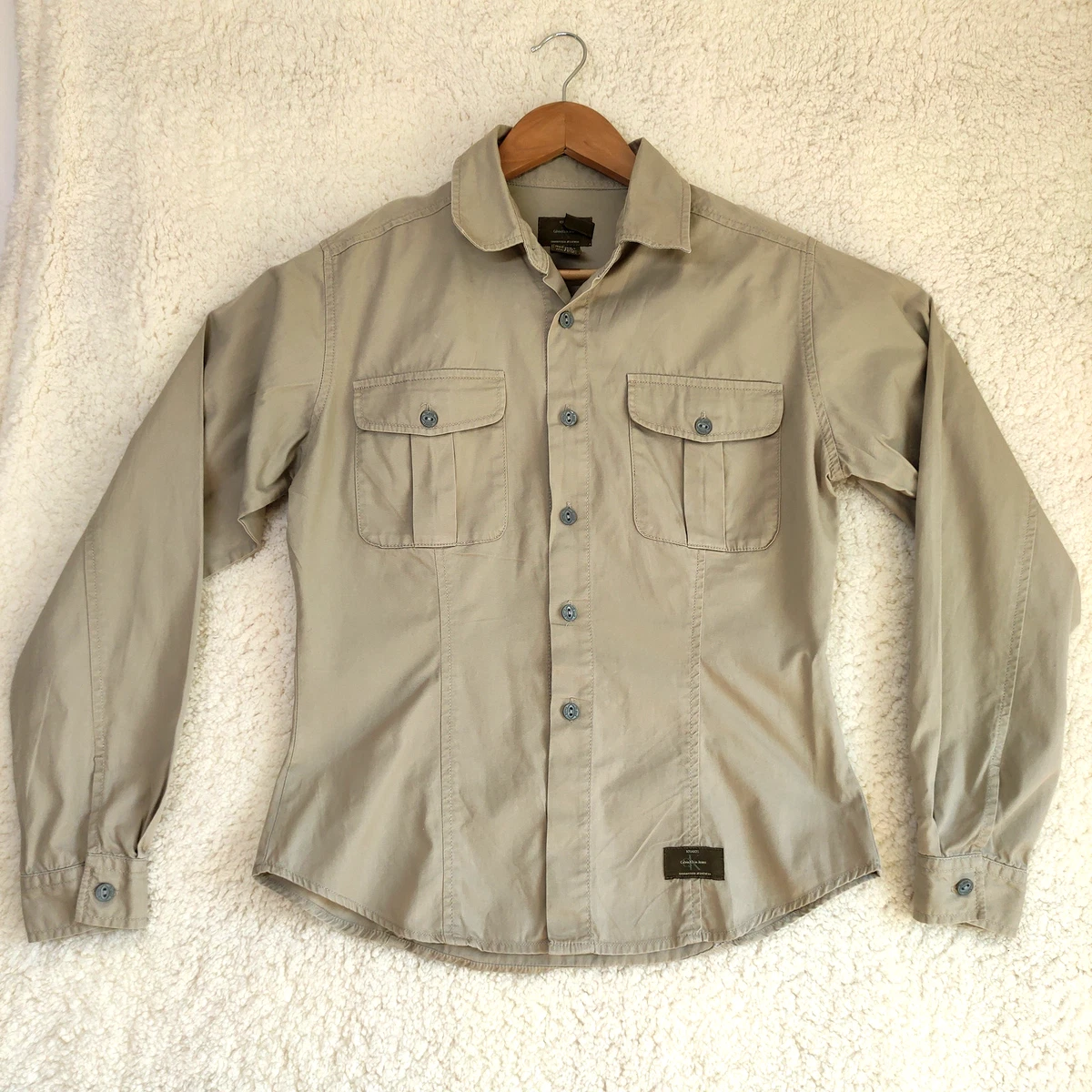 Calvin Klein Womens Shirt Size M Medium Brown Button Up Khaki Ck