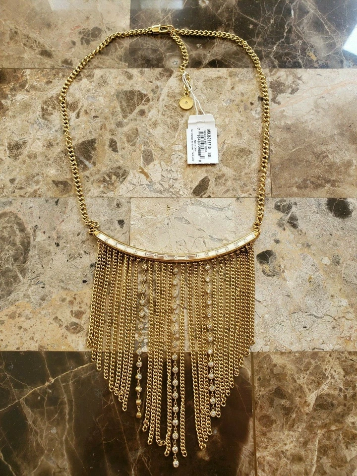 Michael Kors MKJ6215 710 金色 St 钢长方形条纹项链 — 第 2/4 张图片