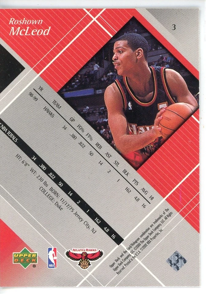 1999-00 Upper Deck Black Diamond - #3 Roshown McLeod - Image 2 of 2