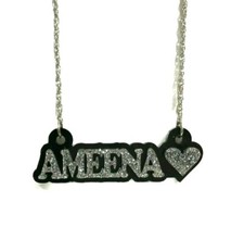 Name Plate Custom Name Necklace Personalized Nameplate Silver With Diamond Look