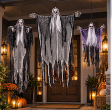 3Pack Halloween Hanging Ghost Decorations Poseable Grim Reaper with Poseable Arm