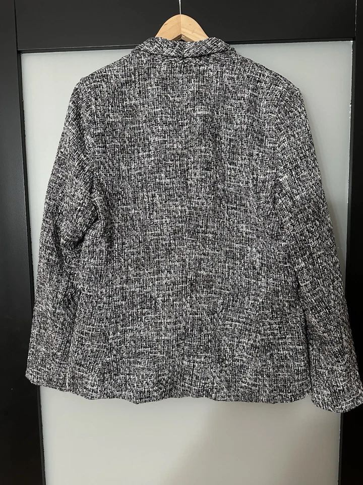 Blazer Aqua L Negro Gris Plateado Metálico Doble Pecho Tweed Blazer PRECIOSO Foto 2 de 4