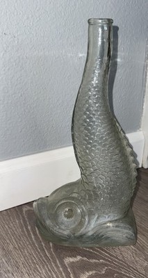 Vtg Dobsons 11 1/2  Cut Glass Clear Fish Shaped Decanter Liquor Bottle