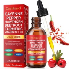 Cayennepfeffer, Weißdorn, Rote Bete, Kurkuma, Vitamin K2+D3 Tropfen, 60 ml