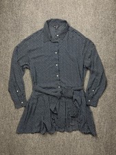 TOMMY HILFIGER Navy Blue/ White Polka Dot Shirt Dress Size XL Long Sleeve