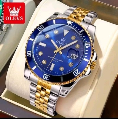 OLEVS Herren Luxusuhr Quarz Edelstahl Gold-BlauDatumsanzeige Rund Analog preis 