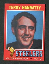Terry Hanratty Steelers Rookie Quarterback NFL Football Card 1971 Topps #30 RC. rookie card picture