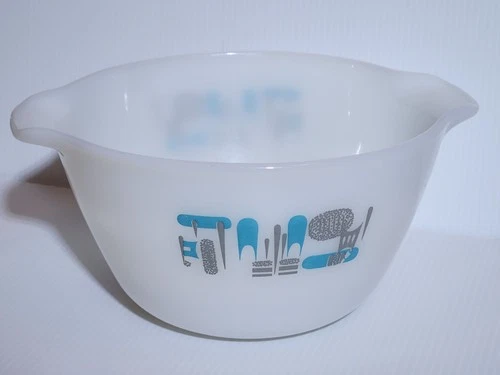 Anchor Hocking Fire-King "Atomic Blue Heaven" Milk Glass Mixing Bowl- Vintage