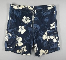 Old Navy Swim Trunks Mens Large Blue Floral Cargo Drawstring Lined Mesh Hawaiian