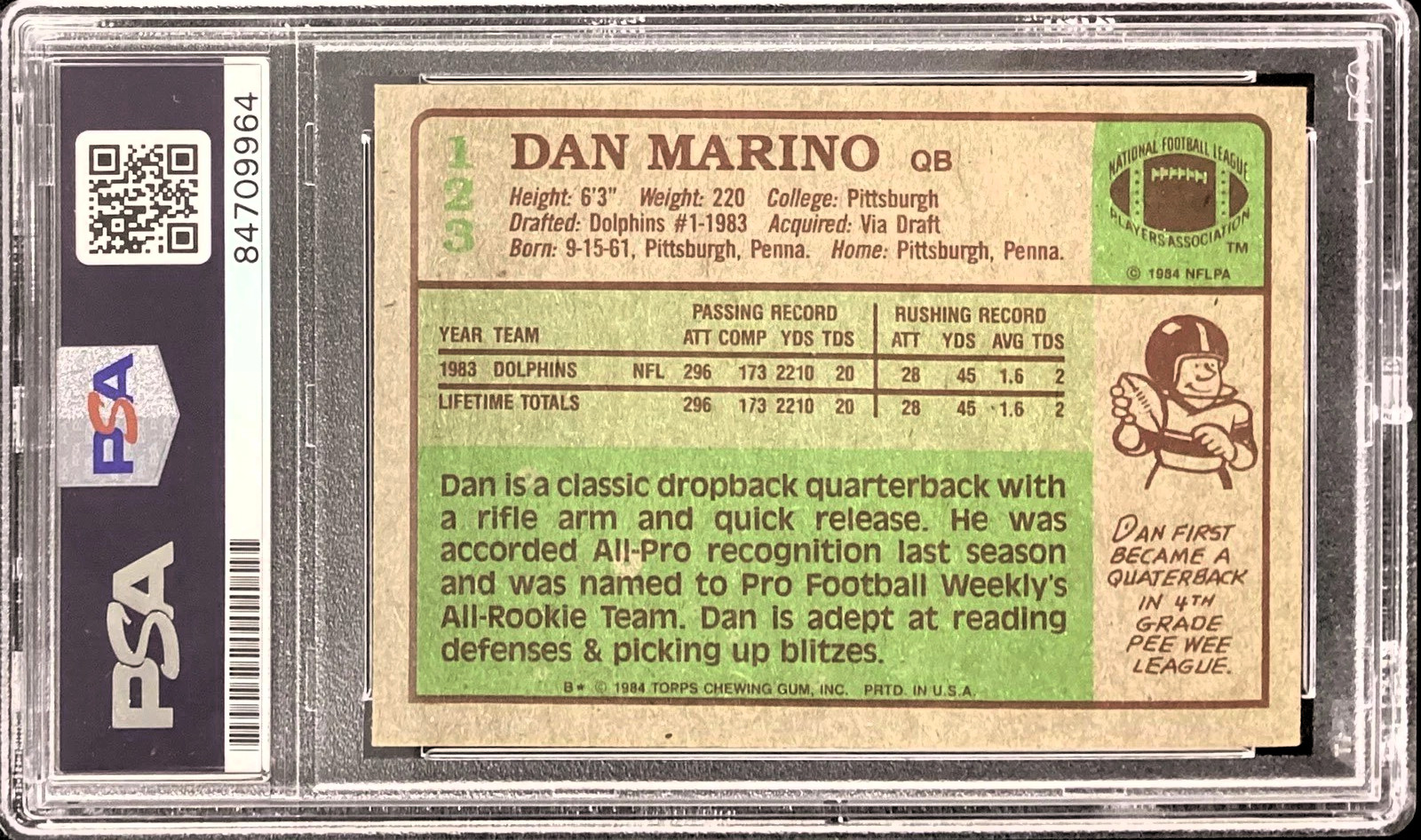 DAN MARINO "HOF 05 Miami Dolphins Signed 1984 Topps RC #123 PSA Gem Mint 10 Card view 3