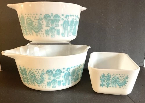Vintage Pyrex Amish Butter Print Casseroles  Refrigerator 473 474 502 No Lid