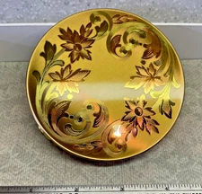 Elgin Mirror Compact 3.75" Pink Green Art Nouveau Etched Floral Design Excellent