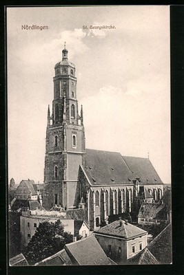Nördlingen, St. Georgskirche aus der Vogelschau, Ansichtskarte 