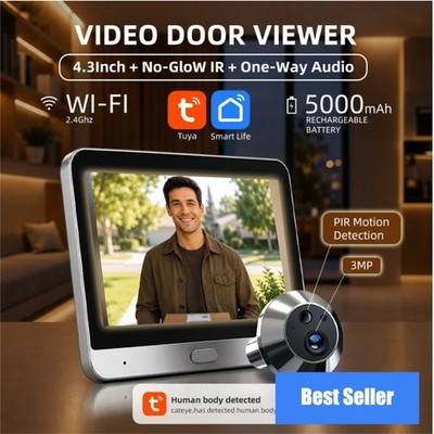 Smart Digital Door Viewer 3MP 140° WiFi Peephole Camera Tuya Alexa