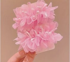 Pink Beaded Scrunchy Hair Ties Hair Elastics Bands Ponytail Holder Set
