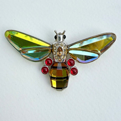 Rare Vintage Swarovski Sterling Silver 925 Fly Bee Brooch AB Crystal Pin, Marked