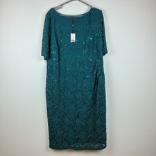 David Emanuel Teal Sequin Lace Occasion Shift Dress – Size 20 – New With Tags