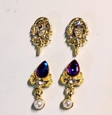 FS. Pair Eyewear topper charms pearl gold rhinestones scrolls purple