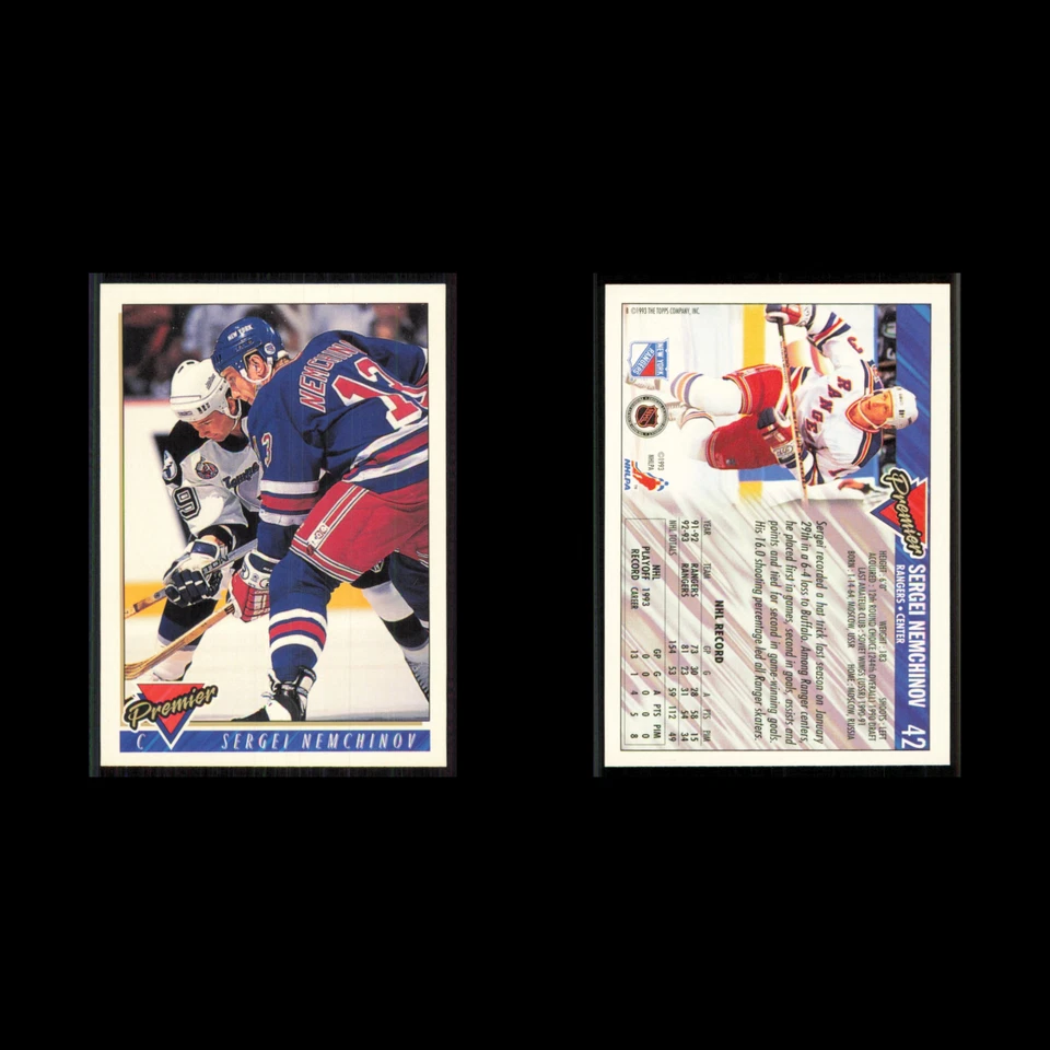 Sergi Nemchinov #42 1993 Topps Premier New York Rangers Hockey Card NHL NM - Image 3 of 3