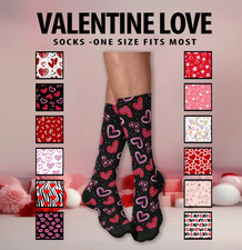 Valentine  s Day Crew Socks 1 - Hearts Love Red Pink Pattern