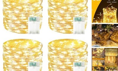 4 Pack 60 LED Fairy Lights Battery Operated with Timer, 4PK（60LED） Warm White