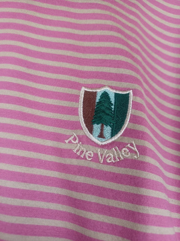 Camisa polo vintage Peter Millar Pine Valley campo de golf para hombre XL rosa a rayas Foto 4 de 4