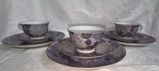 Vtg Set of 3 Floral Purple Porcelain Tea Sets by I. Magnin & Co San Francisco