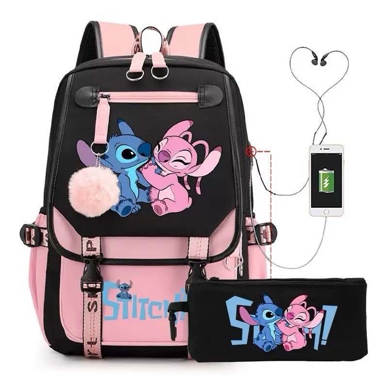 【新品未開封】lure you in Angel stitch bag ブラック Stitch And Angel Backpack Set For Girls, Cute 2-in-1 School Bag