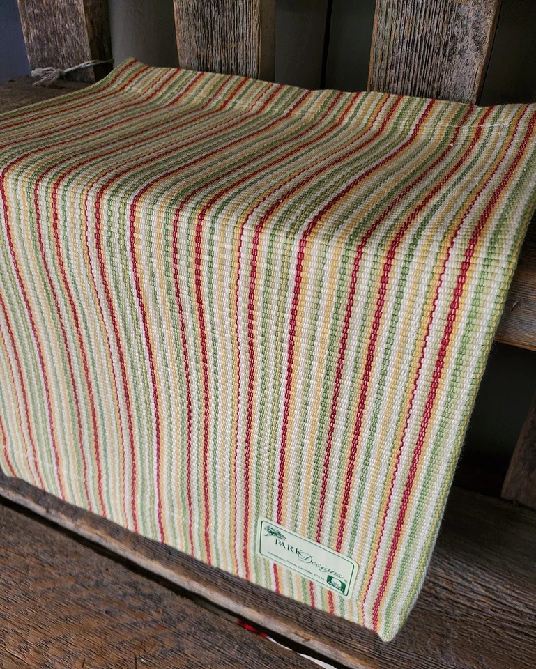 Placemats Set of 4 Park Designs Herb Garden Green yellow White Striped Cotton - Image 2 of 4