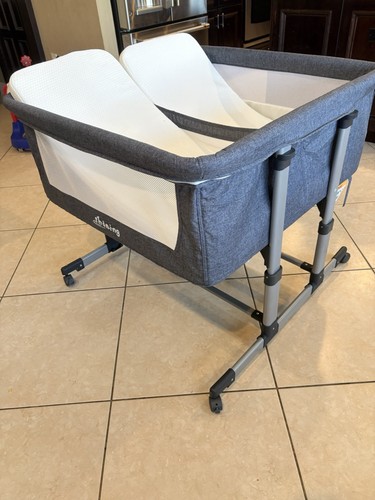 Thoming Double Baby Bedside Sleeper Gray Portable Breathable Mesh Side