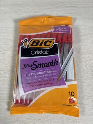 NEW BIC Cristal Xtra Smooth Ball Pen 10 Count - Medium Point (1.0 mm) - Red