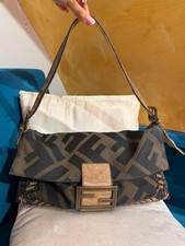 Fendi Baguette Grande Zucca Tabacco Brown Canvas Pelle Made In Italy Rare