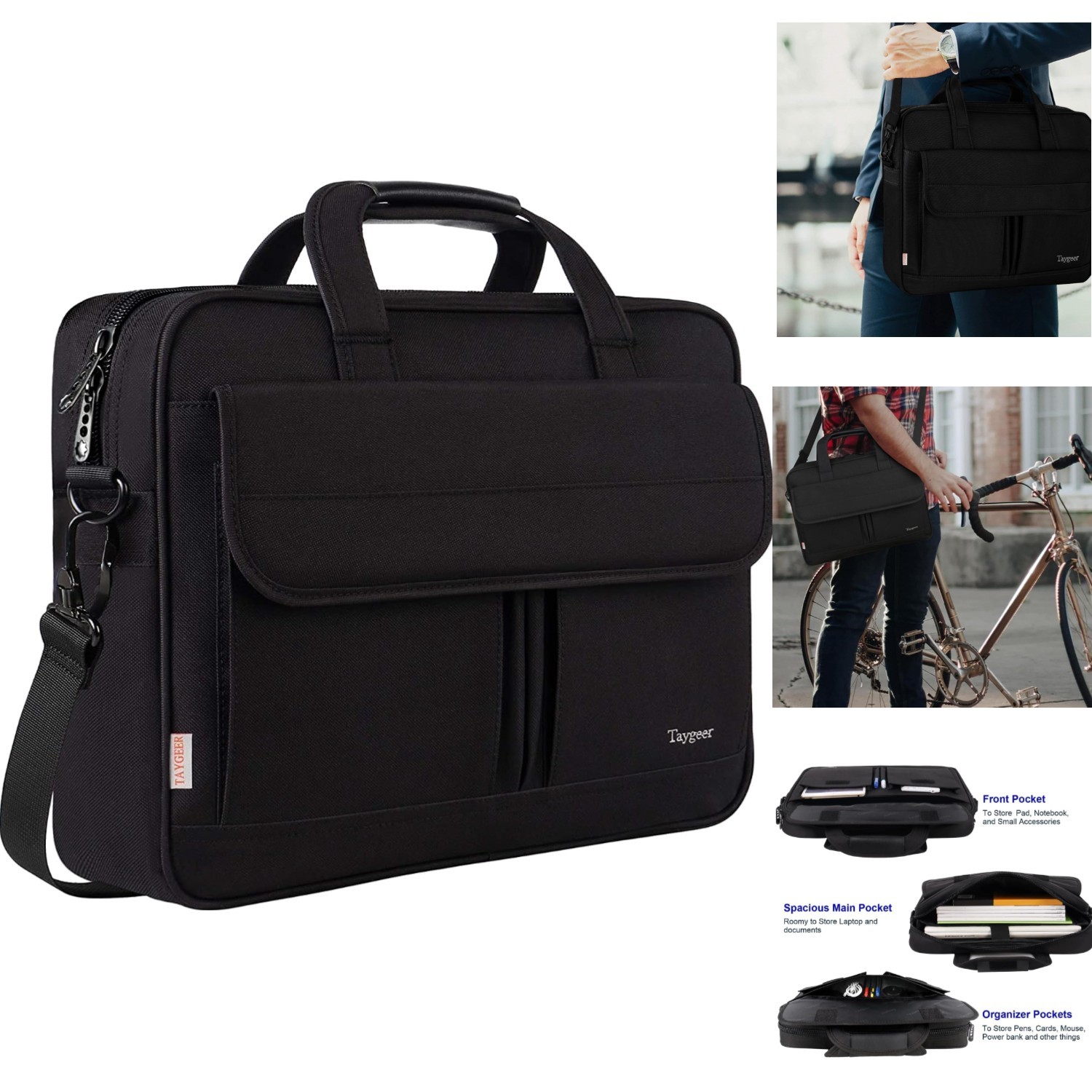 15.6 Inch Laptop Messenger Bag Water Resistant Business Brie
