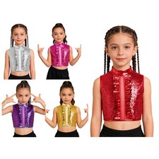 Girls Shirt Sleeveless Vest Dance Crop Top Performance Recital Party Stylish