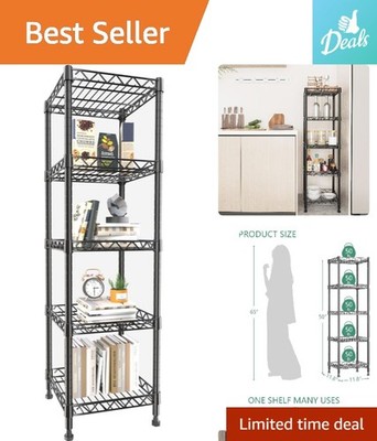 Sleek Black 5-Tier Adjustable Metal Rack, Perfect for Garage, Kitchen & Bathroom