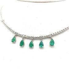 IGI Certified 5.30ct Natural Green Emerald and Diamond Necklace white 14k gold