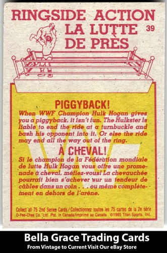 1985 O-Pee-Chee WWF Pro Wrestling Stars Series 2 Hulk Hogan #39 Piggyback! - Bild 2 von 2