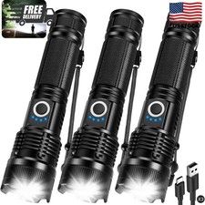 3 Pack Rechargeable Flashlights High Lumens, 990000LM Super Bright LED Flashligh
