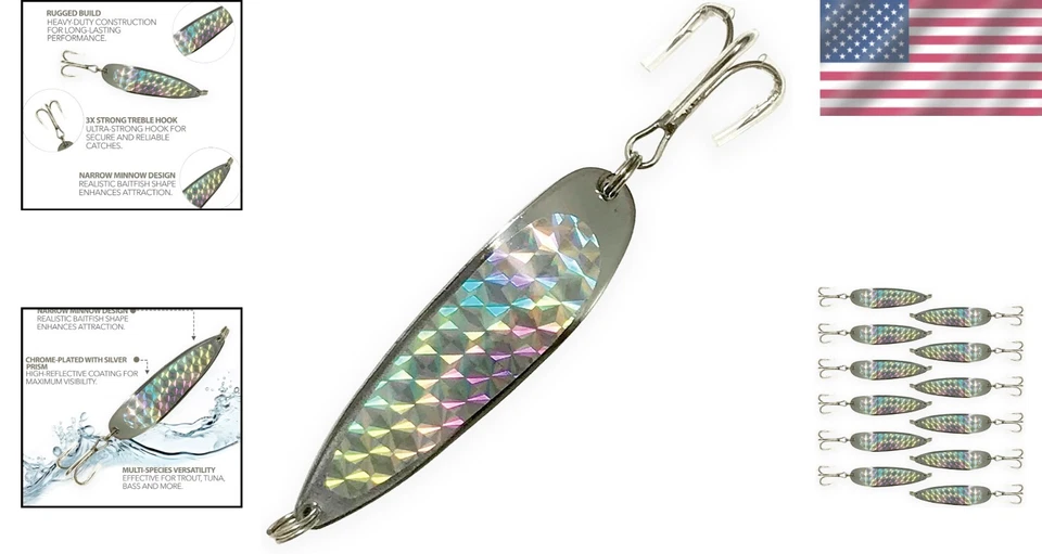 12 件镀铬钓鱼勺套装,3 盎司带 2/0 三叉钩 - 适用于咸水... — 第 2/4 张图片