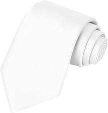 63'' XL Tie Mens Extra Long Solid Satin Necktie For Big And Tall Men White