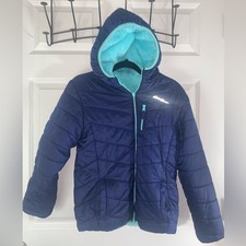 Eddie Bauer Reversible Blue Aqua Fleece Hooded Jacket Kids Large 14/16