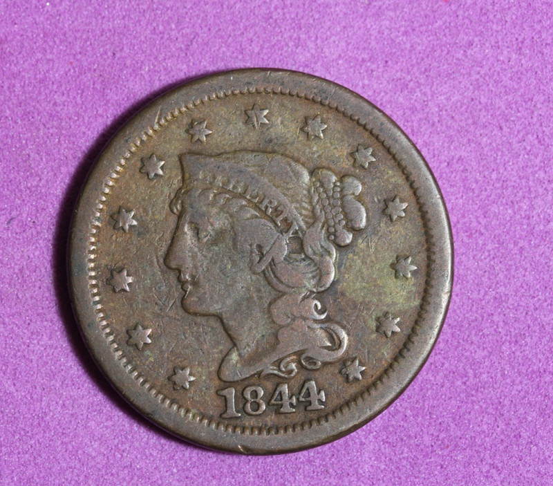 1844- Large Cent Coronet Head One Cent #P34114