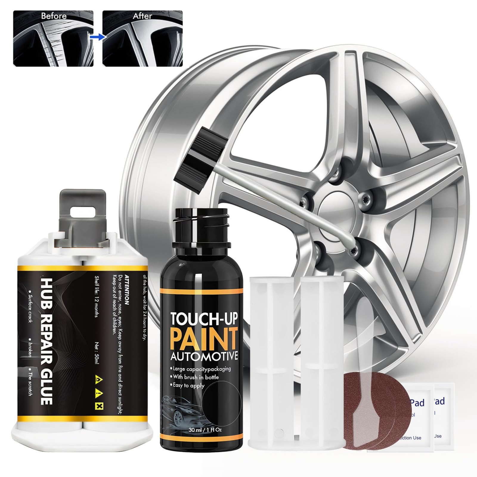 Kit Riparazione Graffi Auto Vernice Cerchi in Lega Vernice per Cerchi in Lega - Miniatura 15