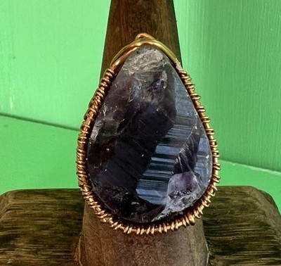 raw amethyst copper wire wrapped handmade ring size 8.5