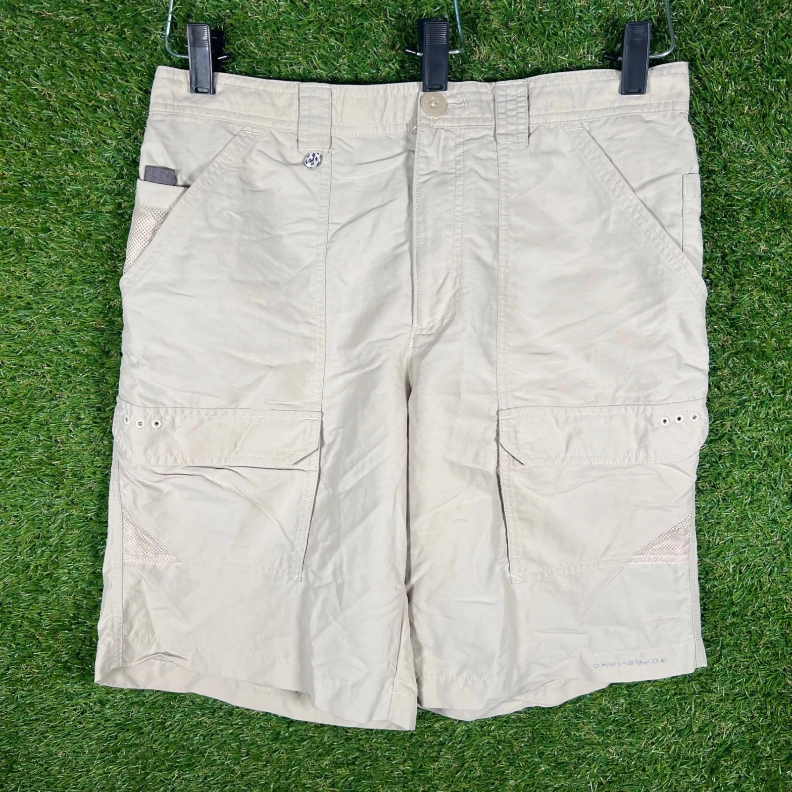 Columbia PFG Mens Cargo Fishing Shorts Tan 34w 10L Omni-Shade
