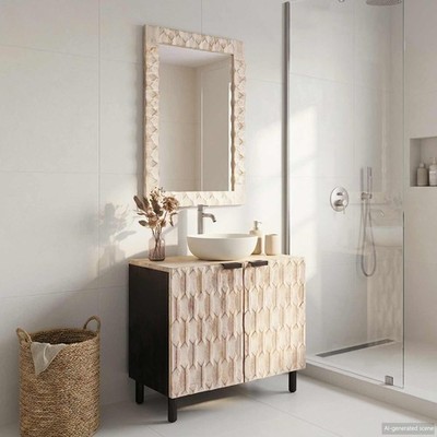 Badezimmer Sets mit Speicher mit Tür 2 pcs Massivholz Mango Zeitloses vidaXL